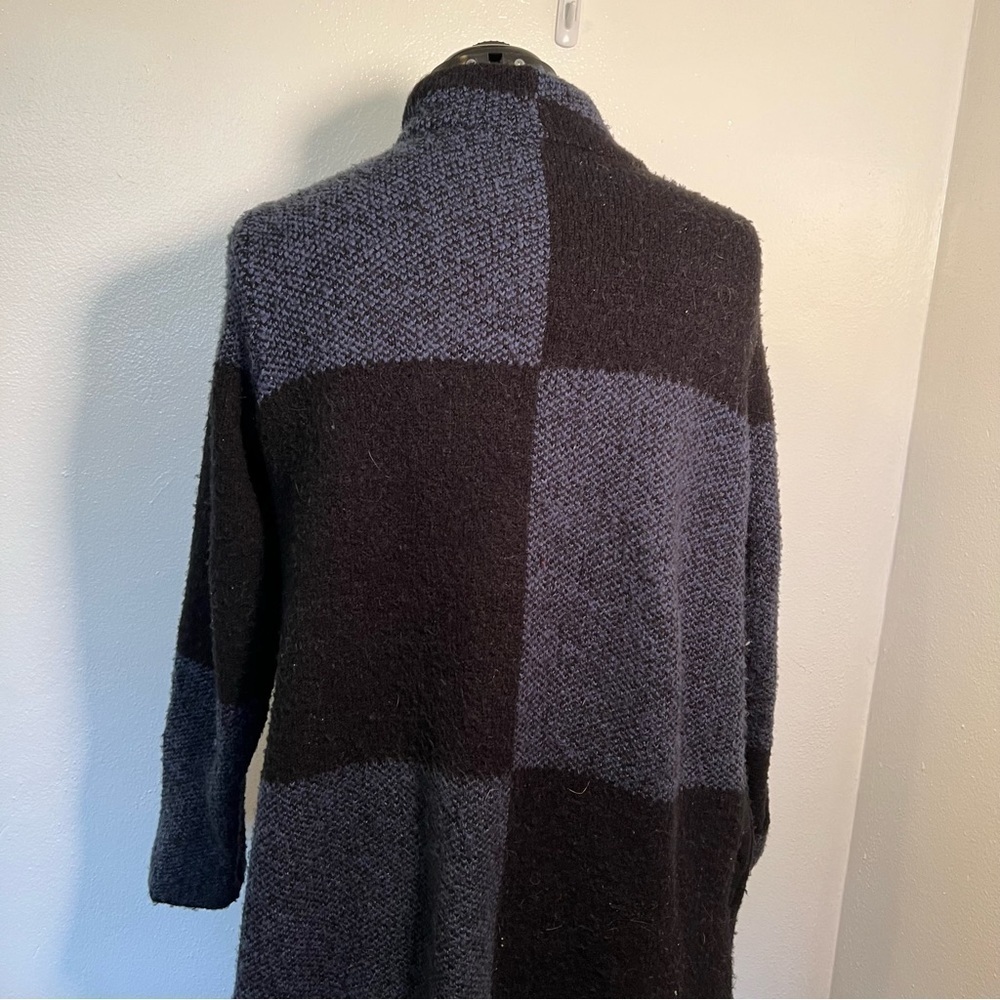 Joseph A. Buffalo Check Longline Duster Cardigan Blue Black - Picture 10 of 13